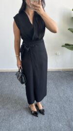 Palma Kruvaze Yaka Anvelop Elbise - Siyah - Görsel 7