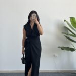 Palma Kruvaze Yaka Anvelop Elbise - Siyah