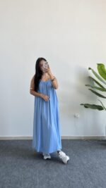 Parteo Askılı Salaş Elbise - Mavi - Görsel 7