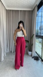 Pembe Bol Paça Palazzo Pantolon - Görsel 3