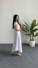 Pera %100 Pamuk Asimetrik Sihirli Elbise- Beyaz - Görsel 6