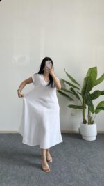 Pera %100 Pamuk Asimetrik Sihirli Elbise- Beyaz - Görsel 5