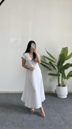 Pera %100 Pamuk Asimetrik Sihirli Elbise- Beyaz