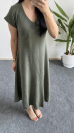 Pera %100 Pamuk Asimetrik Sihirli Elbise - Haki - Görsel 7