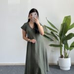 Pera %100 Pamuk Asimetrik Sihirli Elbise - Haki