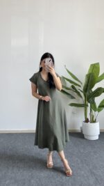 Pera %100 Pamuk Asimetrik Sihirli Elbise - Haki