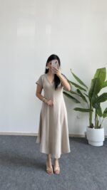 Pera %100 Pamuk Asimetrik Sihirli Elbise- Taş - Görsel 7