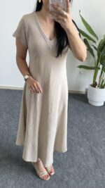 Pera %100 Pamuk Asimetrik Sihirli Elbise- Taş - Görsel 8