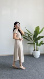 Pera %100 Pamuk Asimetrik Sihirli Elbise- Taş - Görsel 6