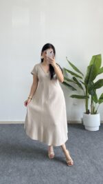 Pera %100 Pamuk Asimetrik Sihirli Elbise- Taş - Görsel 4