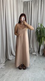 Perry Camel Askılı Elbise