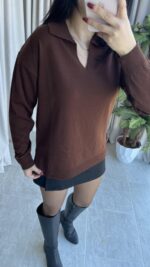 Polo Yaka Kahve Triko - Görsel 5