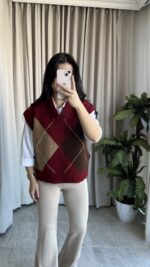 Premium Baklava Desen Bordo Süveter - Görsel 3