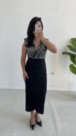 Pul Payet Kruvaze Anvelop Elbise - Gümüş - Görsel 4