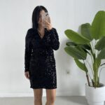 Pul Payet Kruvaze Elbise - Siyah