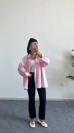 Rachel Oversize Tensel Gömlek - Pembe - Görsel 6