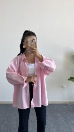 Rachel Oversize Tensel Gömlek - Pembe