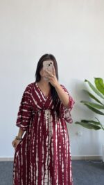 Ronda Kruvaze Viskon Elbise - Bordo - Görsel 4