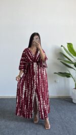 Ronda Kruvaze Viskon Elbise - Bordo - Görsel 5