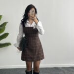 Rox Gömlek Detaylı Ekose Elbise - Kahve-Yeşil