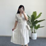 Rüya Kruvaze Yaka Volanlı Elbise - Beyaz