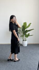 Rüya Kruvaze Yaka Volanlı Elbise - Siyah - Görsel 7