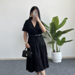 Rüya Kruvaze Yaka Volanlı Elbise - Siyah