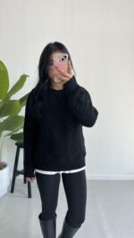 Saç Örgü Siyah Kazak - Görsel 3