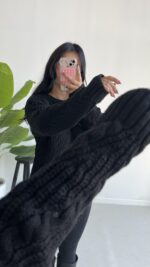 Saç Örgü Siyah Kazak - Görsel 7