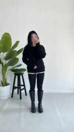 Saç Örgü Siyah Kazak - Görsel 6