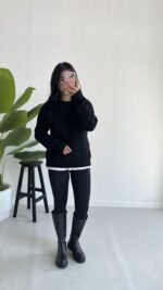 Saç Örgü Siyah Kazak - Görsel 2