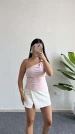 Sadem Tek Omuz Tokalı Bluz - Pembe