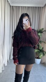 Sakallı Leopar Desen Bordo Kazak - Görsel 10