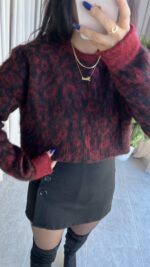 Sakallı Leopar Desen Bordo Kazak - Görsel 4