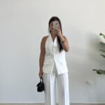 Sandra Boyundan Geçmeli Yelek Pantolon Takım - Beyaz