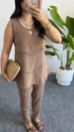 Sare Pamuk İkili Takım - Kahve - Görsel 7