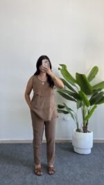 Sare Pamuk İkili Takım - Kahve - Görsel 6