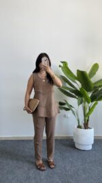 Sare Pamuk İkili Takım - Kahve - Görsel 4