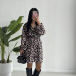 Satre Leopar Desen Kruvaze Kemerli Elbise