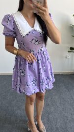 Selesta Bebe Yaka Mini Balon Elbise - Lila - Görsel 6