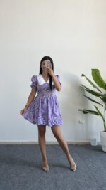 Selesta Bebe Yaka Mini Balon Elbise - Lila - Görsel 5