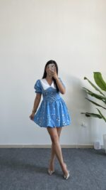 Selesta Bebe Yaka Mini Balon Elbise - Mavi - Görsel 2