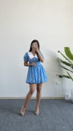 Selesta Bebe Yaka Mini Balon Elbise - Mavi - Görsel 3