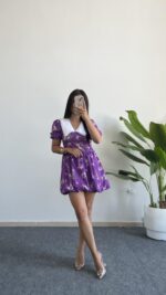 Selesta Bebe Yaka Mini Balon Elbise - Mor