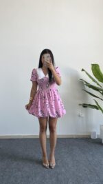 Selesta Bebe Yaka Mini Balon Elbise - Pembe - Görsel 6