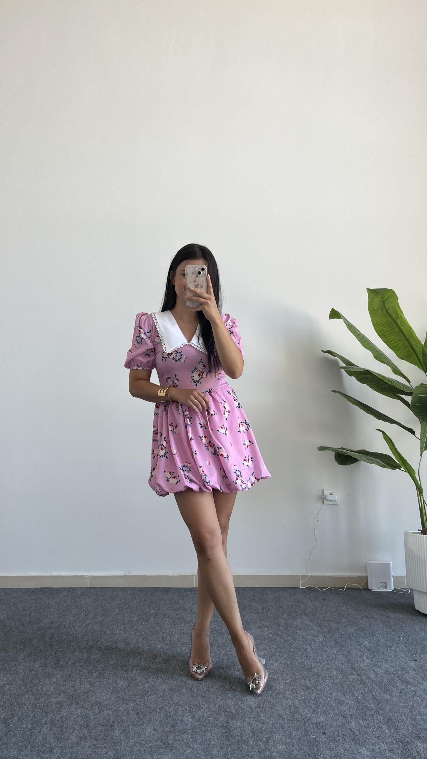 selesta-bebe-yaka-mini-balon-elbise-pe-b287-a.jpeg Selesta Bebe Yaka Mini Balon Elbise - Pembe - Görsel 1