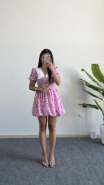 Selesta Bebe Yaka Mini Balon Elbise - Pembe - Görsel 2