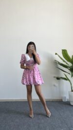 Selesta Bebe Yaka Mini Balon Elbise - Pembe - Görsel 4