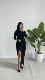 Setra Gold Toka Detaylı Anvelop Elbise - Siyah - Görsel 2