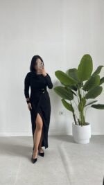 Setra Gold Toka Detaylı Anvelop Elbise - Siyah